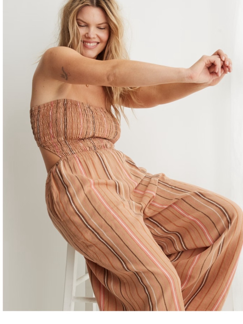 Aerie linen blend strapless jumpsuit